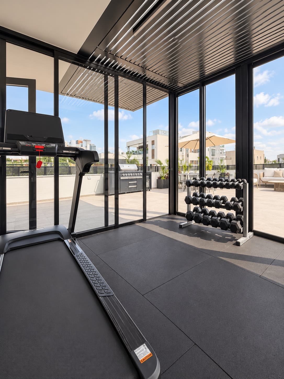 Rooftop gym at Hazetim House coliving, Ramat Gan